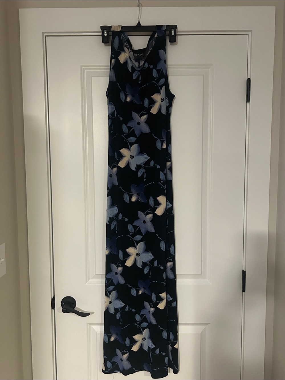 Sleeveless Navy Floral Maxi Dress with Cream Accents